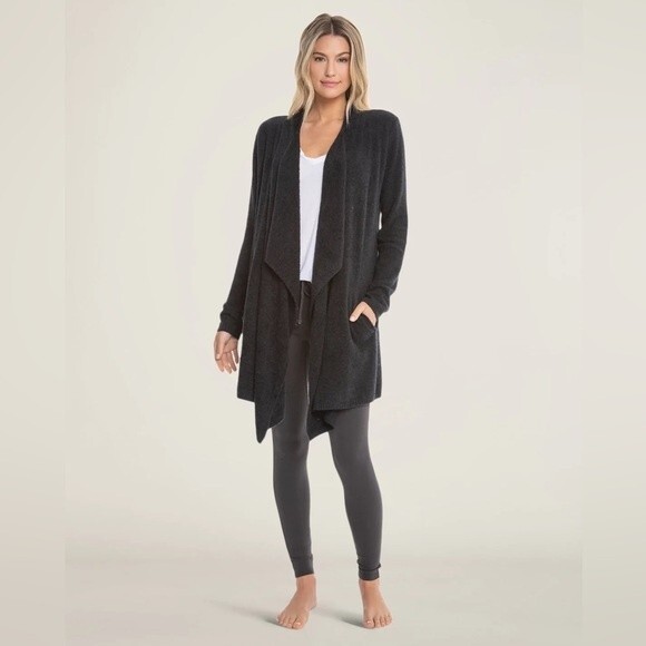 BAREFOOT DREAMS Cozychic Lite Island Drape Front Black Cardigan Style 903 Sz 1X - Picture 1 of 13